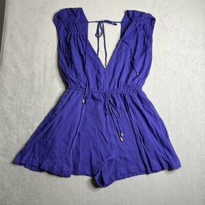 Free People Romper Womens S Indigo Playsuit All the Right Sleeve V Cut Out